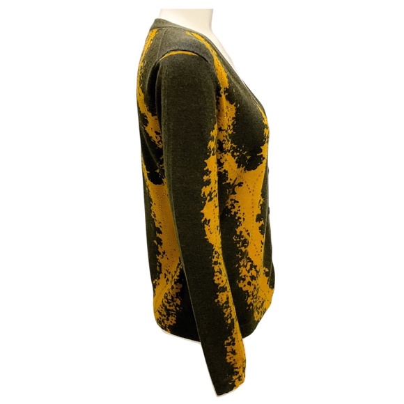PRABAL GURUNG OLIVE GREEN / MUSTARD YELLOW EMBELLISHED WOOL AND CASHMERE KNIT CA - Picture 2 of 5